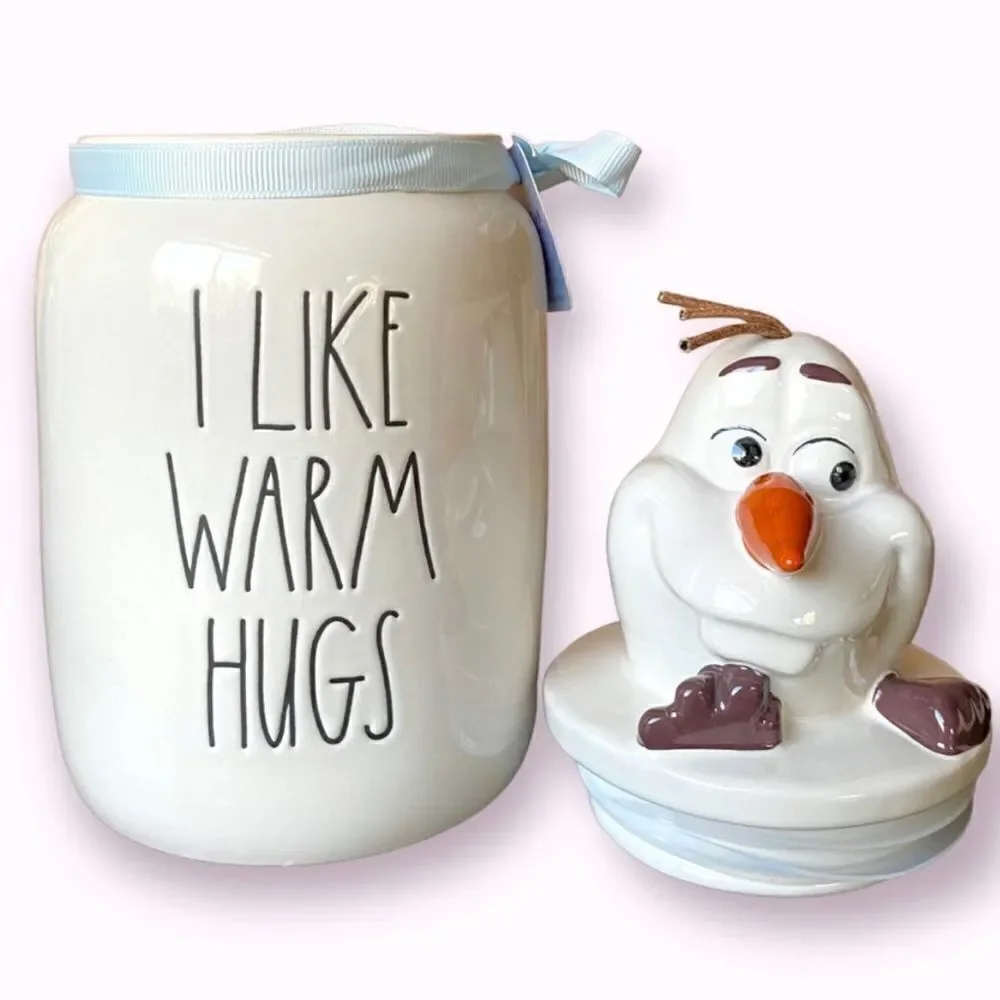 NWT Rae Dunn Disney Frozen Olaf” I lLIKE WARM HUGS”White Black Canister with Lid